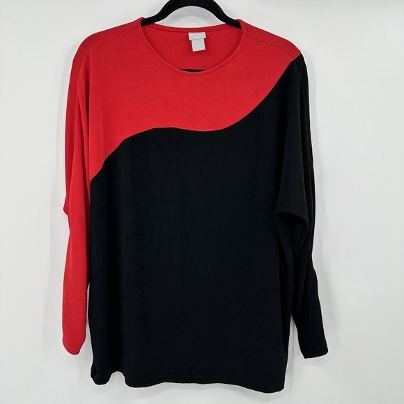 Chico's Tops - Chico's Red and Black Colorblock Knit Top